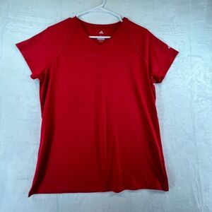 Adidas Climalite Red V-Neck Short Sleeve Athletic Training Shirt Womens Large